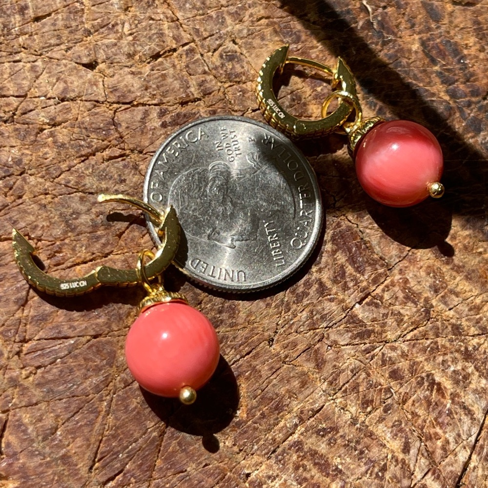Gold, plated sterling silver coral drop earrings - Picture 5 of 5